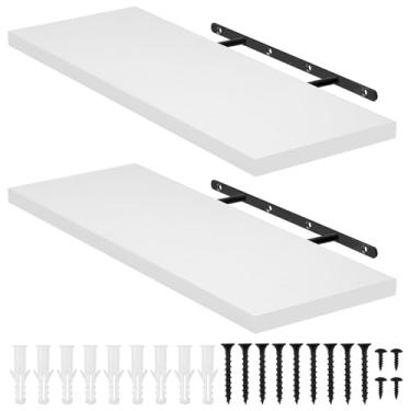 Imagem de 2 prateleiras flutuantes invisíveis montadas na parede, prateleiras de parede de madeira rústica, prateleiras modernas de armazenamento de madeira sintética, prateleira de livros para sala de estar