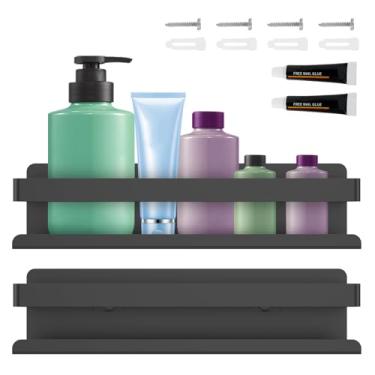 Imagem de DJAPWPX 2 peças de prateleira de especiarias montada na parede, prateleira de armazenamento de banheiro de aço carbono, organizador de temperos, sem broca, suporte de chuveiro para shampoo