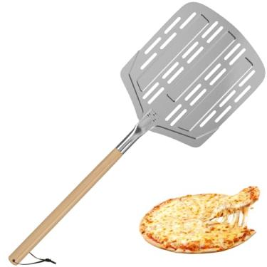 Imagem de DJAPWPX Pizza Peel Espátula de pizza de metal de alumínio de 30,5 x 35,5 cm com alça estendida descasca de pizza perfurada à prova de ferrugem para assar pizza caseira, pão, massa de pastelaria