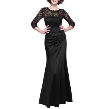 Imagem de Vestido de festa feminino longo de renda elegante de cintura alta pret