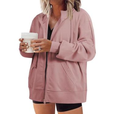 Imagem de Moletom feminino Eytino Plus Size com capuz com zíper 3X rosa