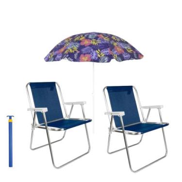 Imagem de Kit 2 Cadeiras Aluminio Sannet + Saca Areia + Guarda Sol Mor