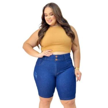 Imagem de Bermuda Short Jeans Pedal Plus Size Tamanho Grande Lycra - Karha, Azul