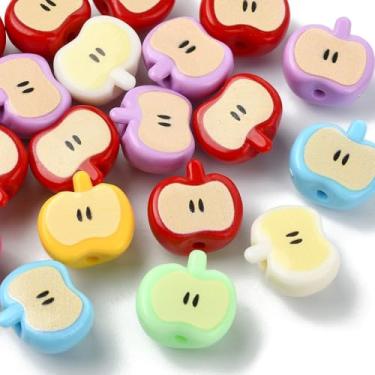 Imagem de UR URLIFEHALL 40 contas aleatórias de maçã acrílicas luminosas opacas de frutas espaçadoras para pulseira faça você mesmo, colar, brincos, fabricação de joias