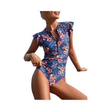 Imagem de Maiô Feminino Sexy Estampado Com Zíper Vestido Curto Para Praia Verão 