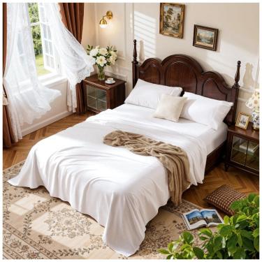 Imagem de Conjunto de Lençóis em Algodão Egípcio de 1000 Fios, Tamanho Queen, para Todas as Estações, Super Macio e Respirável, LBRO2M, Branco