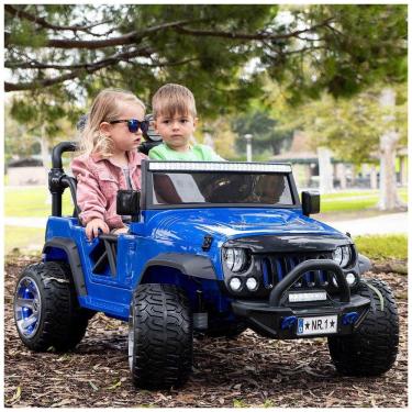 Imagem de Carro Elétrico 2 Assentos 12V, com Luzes de LED e Controle Remoto, MODERNO KIDS Motorized Electric Kids RideOn Truck Car, Azul
