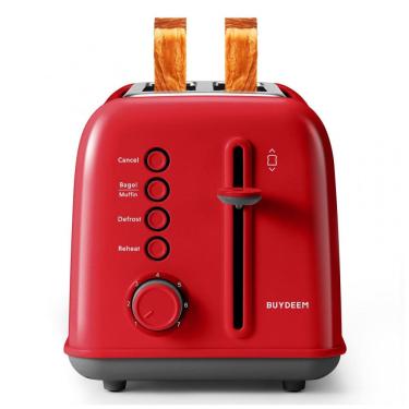 Imagem de Torradeira BUYDEEM DT620 Vermelha 2 Fatias com Fendas Largas, Função Bagel e Muffin, Bandeja de Migalhas Removível e 7 Níveis de Tostagem