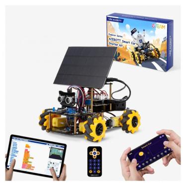 Imagem de Kit STEM robô carro solar 4WD ACEBOTT QD038 amarelo com rodas mecanum controle por app...