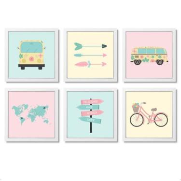 Imagem de Quadro Decorativo Infantil Quarto Menina Viagem Kombi Mapa - Creative 