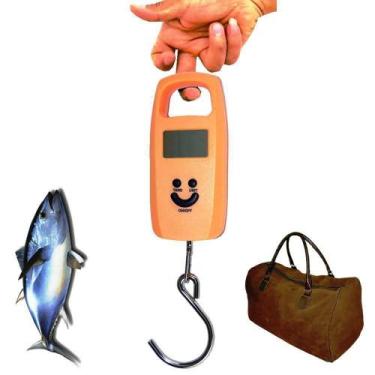 Imagem de balança digital de bagagem mala viagem pesca 50 kg gancho LARANJA CBRN