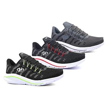 Imagem de Kit 3 Pares Tênis De Academia Runway Training Masculino Tamanho:41;Cor:Preto Verde e Preto Vermenho e Grafite