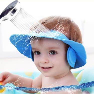 Imagem de Chapéu De Banho Para Bebês Protege Olhos E Ouvidos - Azul - Babyfisher