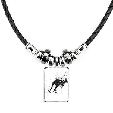 Imagem de DIYthinker Canguru Mexican Simple Colar Preto e Branco Joia Torque Pingente de Corda de Couro