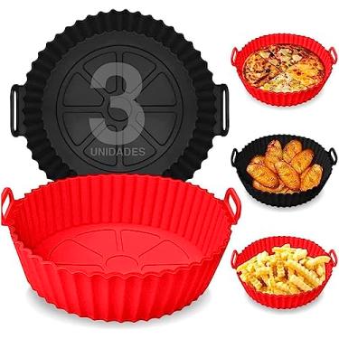Imagem de Kit com 3 Cestas de silicone antiaderentes para Air fryer, Forma para Fritadeira Elétrica Lavável Reutilizavel