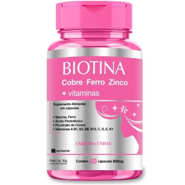 Imagem de Biotina C/ Cobre Ferro Zinco + Vitaminas 60cp- Cabelos Unhas-Unissex