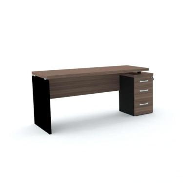 Imagem de Mesa Pé Painel com Gaveteiro 3 Gavetas Pe40 em Mdp 164 x 60 cm Cor Walnut Base Preta