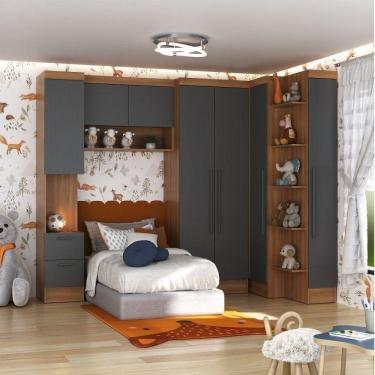 Imagem de Quarto Infantil Completo 5 Peças Ella Espresso Móveis Nogal/Grafite