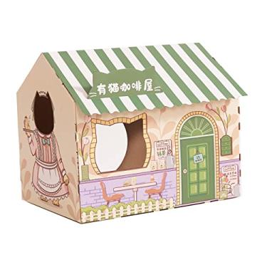 Imagem de Casa de gato de papelão ondulado NC NC com almofada para arranhar, casa de brinquedo dobrável para gatos e gatos, brinquedo de treinamento para gatos adultos - verde