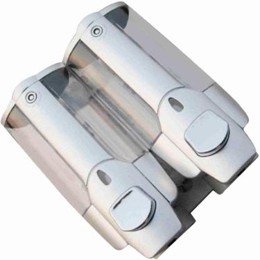 Imagem de Dispenser Duplo Sabonete Liquido Alcool Gel Shampoo Condicionador Hotel Banheiro