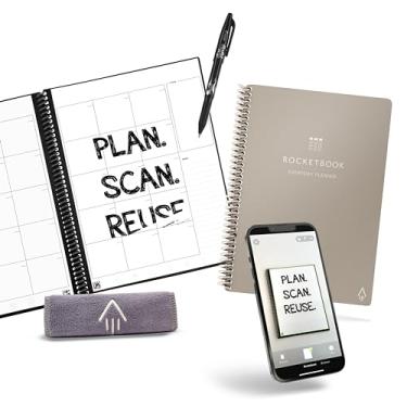 Imagem de Rocketbook Planejador diário, páginas reutilizáveis inteligentes, tamanho executivo 15 x 21 cm, bege – apagável e conectado a aplicativos, modelos semanais, mensais e anuais sem data, perfeito para