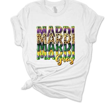 Imagem de Camiseta feminina Mardi Gras Mardi Mardi Gras manga curta, Branco, M