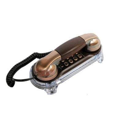 Imagem de Telefone com fio antigo com botões de metal  telefone elegante  Retro Trimline  fixo  azul