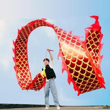 Imagem de DSJUGGLING 3D Dragon Poi with 340g Weighted Ball & 1.1 Meters Swing Rope - Silk Flowy Shaking & Flinging Chinese Golden Dragon Ribbon Streamer + Travel Bag! (8 Meters (26.2 FT), Golden Red Dragon)