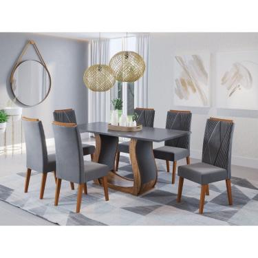 Imagem de Mesa de Jantar Retangular Vitalic com 6 Cadeiras Vegas Imbuia/Cinza Brilho/Grafite