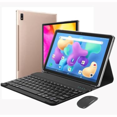 Imagem de 2 em 1 Tablet com Case, Teclado e Mouse, 10,1 polegadas Tablet Android 12 Tablet, 8GB + 256GB, WiFi, Bluetooth, GPS, Bateria 7000mAh, Tablets HD Touchscreen (Dourado: Teclado+Mouse)