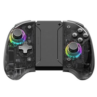 Imagem de Controlador sem fio para Switch/OLED, controlador com TURBO ajustável/vibração de motor duplo/botões programáveis ​​na parte traseira/luz RGB. (Preto Transparente)