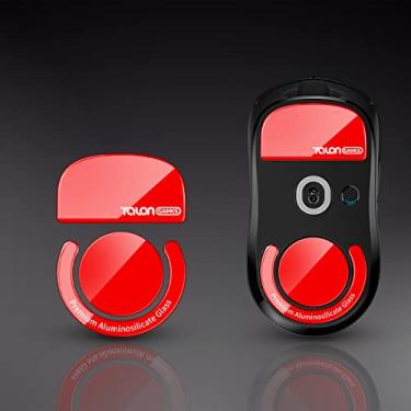 Imagem de TALONGAMES Pés de mouse de vidro ultra fortes com bordas curvadas compatíveis com Logitech G Pro X Superlight Gaming Mouse substituição de pés, sola supersuave, deslizante rápido e durável (vermelho)