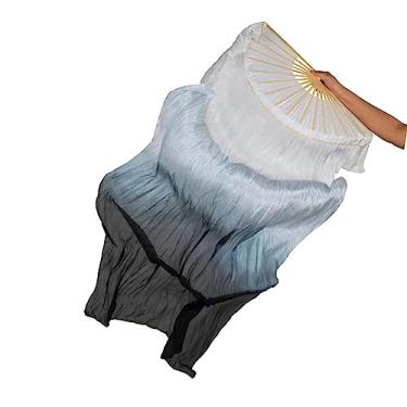 Imagem de TMZAQH Véu feminino 1 peça de mão direita verdadeira seda longa dança do ventre 150 * 90 cm, Branco e preto, 150*90cm
