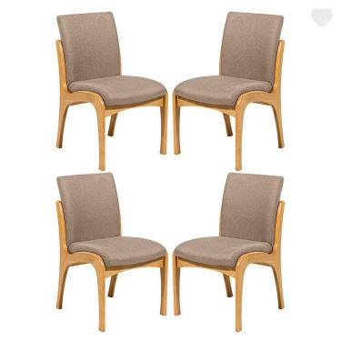 Imagem de Kit 4 Cadeiras de Jantar Estofada Lisboa Madeira Mel Linho Marrom Claro L87  RMI