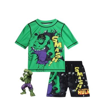 Imagem de Marvel Conjunto Rash Guard para meninos Vingadores – Homem-Aranha e Capitão América – Camiseta infantil com FPS 50+ para meninos (3-12), Hulk verde/preto, 5-6