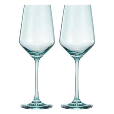 Imagem de Khen Taça de vinho de cristal colorido | Conjunto de 2 | Copos de haste grande de 340 g, ótimo para todas as ocasiões e celebrações especiais, estilo italiano, alto para copos vermelhos e brancos,