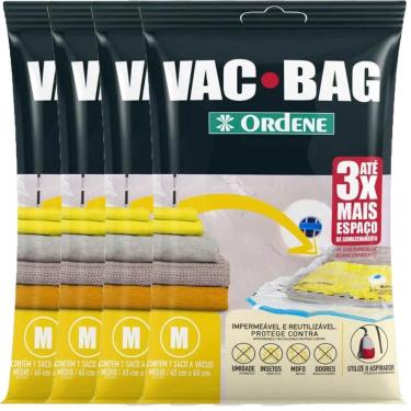 Imagem de 4 Sacos Ordene Vac Bag para Roupas Médio 45x65cm cada A Vácuo Reutilizáveis