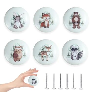 Imagem de Lasyman Puxador de gaveta de cerâmica de animais de safári de berçário de 3,8 cm, puxadores fofos de decoração para armário infantil (urso)