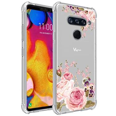 Imagem de Yerebel Capa para LG V40/V40 ThinQ V405UA0 capa fofa, capa de telefone de borracha macia TPU transparente e flexível para LG V40 ThinQ (roseflower)