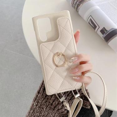 Imagem de Capa carteira de couro crossbody de luxo para Samsung Galaxy S23 S22 Note 20 Ultra S24 Plus A15 A35 A55 5G capa com alça de suporte de cartão, branco creme, para Samsung S23Ultra