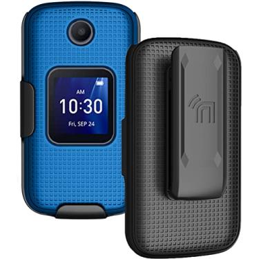 Imagem de Capa com clipe para celular Go Flip 4 / TCL FLIP Pro, capa rígida Nakedcellphone fina e [giratório/catraca] Combo de suporte de quadril para cinto para Alcatel 4056W, 4056L, 4056Z, 4056V - azul