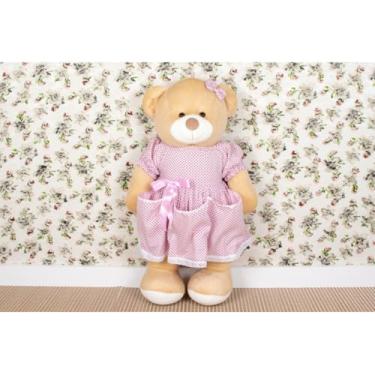Imagem de PELUCIA URSO PORTA FRALDAS VESTIDO COM LESE (LISO/POÁ) (POÁ ROSA COM MARROM MUIDO)