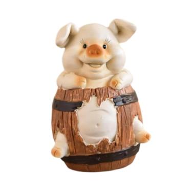 Imagem de Gralara Cofrinho de Resina para Guardar Moedas, Estátua para Casa, Artesanato, Ornamento de Poliresina, Decoração para Casa, Meninos, Meninas, Crianças, Cofri, Porquinho de barril de madeira