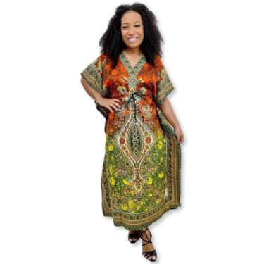Imagem de Vestido Kaftan Longo Estampa Indiana Tie Dye Plus Size - Sarat Moda In