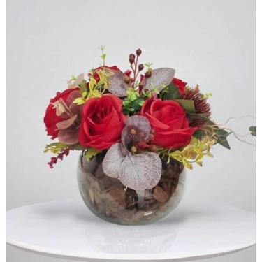 Imagem de Arranjo Com Flores Artificiais Rosas Vaso Terrário - La Caza Store