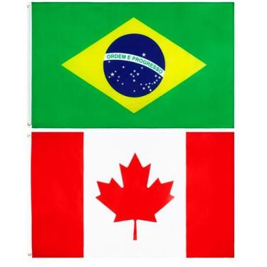 Imagem de Kit Bandeira Do Brasil + Bandeira Do Canadá Dupla Face 150 X 90 Cm - E