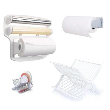 Imagem de Conjunto De Cozinha Escorredor Pratos Porta Rolos 3 Peças - Dr.util