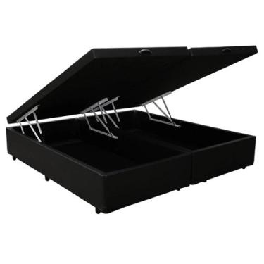 Imagem de Cama Box com Bau Pistão a gás King Size Suede Preto Bipartida - SULA M