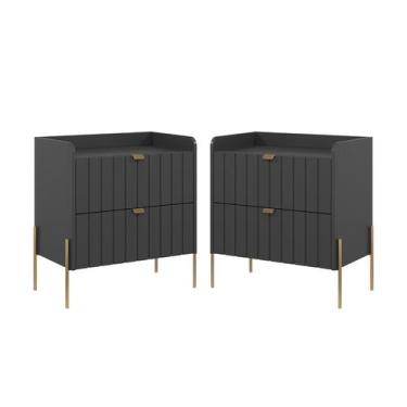 Imagem de kit 2 mesa de cabeceira classico pé de ferro dourado industrial 2 gave