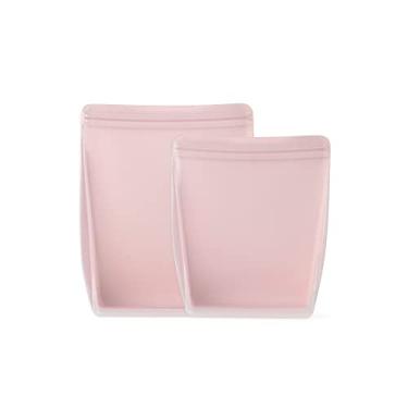 Imagem de Pacote de sacos reutilizáveis para ficar em pé – 2 tamanhos, sem plástico, silicone puro, 1020 g, sacos Standup de 1,5 kg, blush, lava-louças, micro-ondas e freezer, silicone certificado pela LFGB